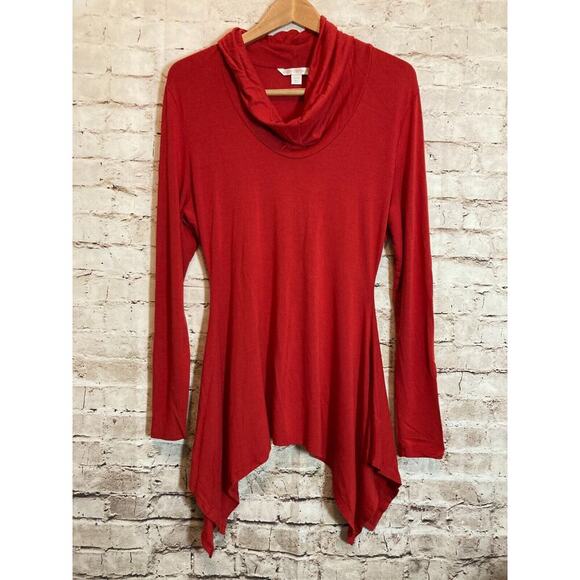 Boston Proper Top Womens XL Modal Stretch Red Cowl Neck Handkerchief Hem Flowy - Picture 1 of 13